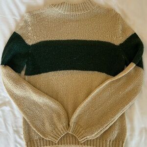Polagram Beige Crewneck Sweater with Dark Green Chest Stripe